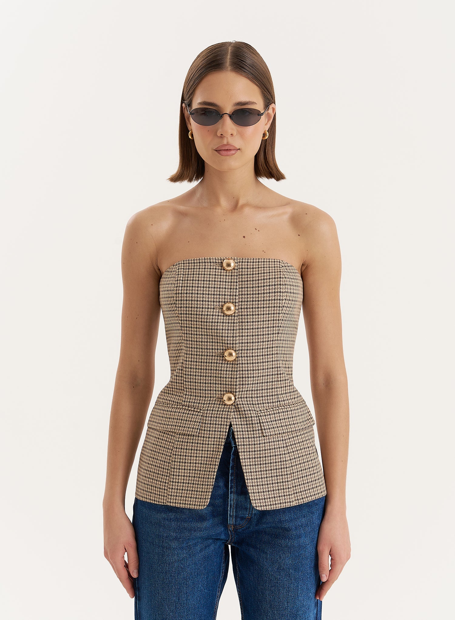 Check Print Button Front Corset