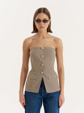 Check Print Button Front Corset