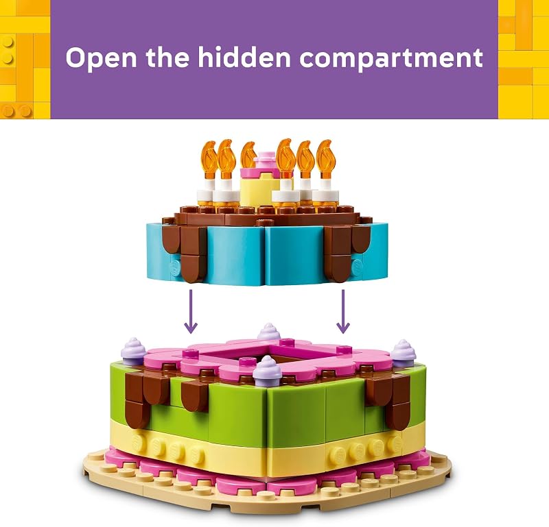 LEGO Birthday Party Cake Building Toy for Boys Girls Ages 7 Birthday Decoration with 10 Candle Accessories Craft for Kids 40815