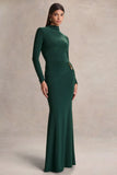 Solarium Dark Green Long Sleeve Maxi Dress With Gold Detail