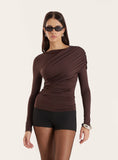 Chocolate Long Sleeved Drape Top