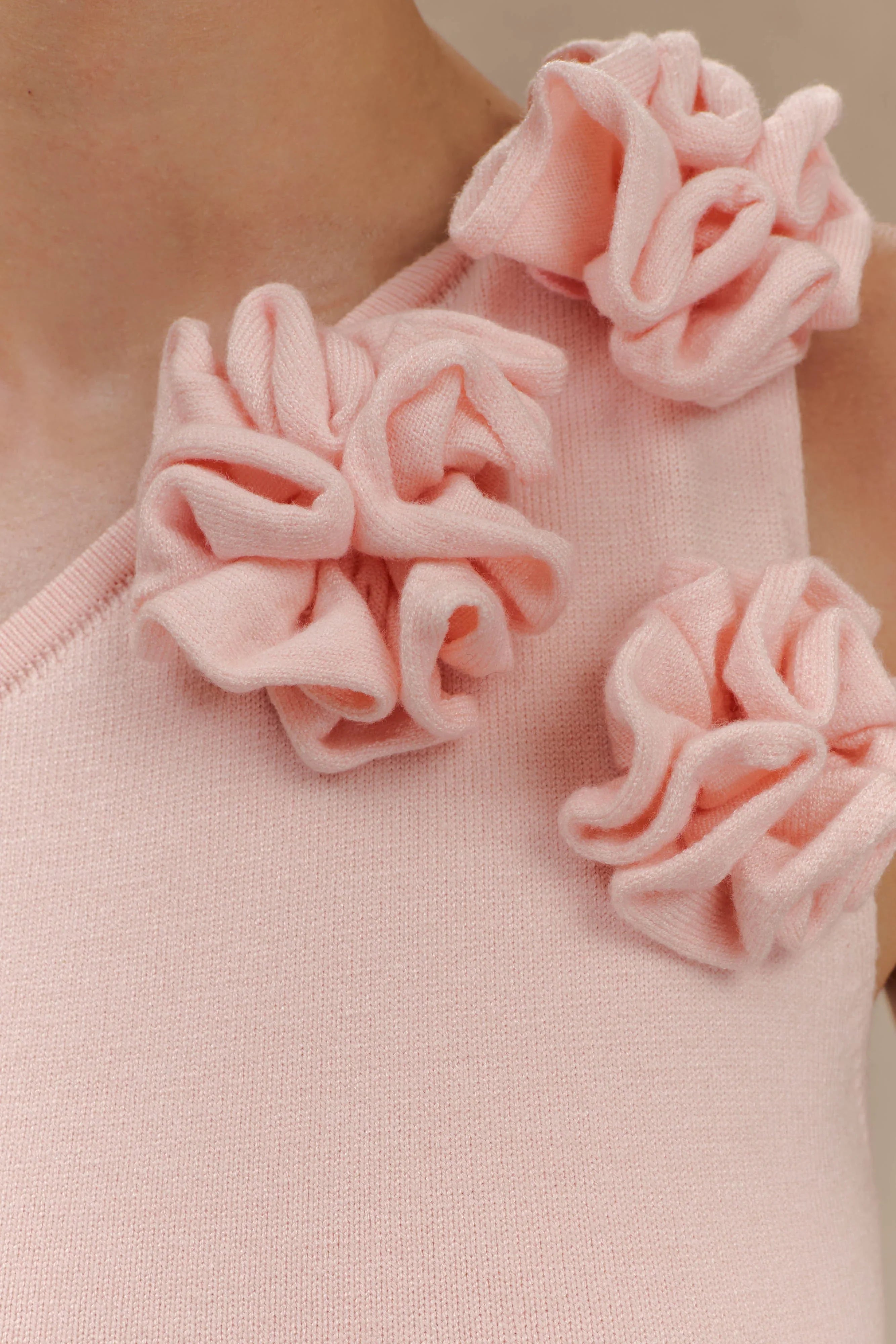 Paloma One Shoulder Knit Maxi Dress With Flowers Baby Pink