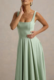 Parina Light Green Strappy Volume Hem Midi Dress