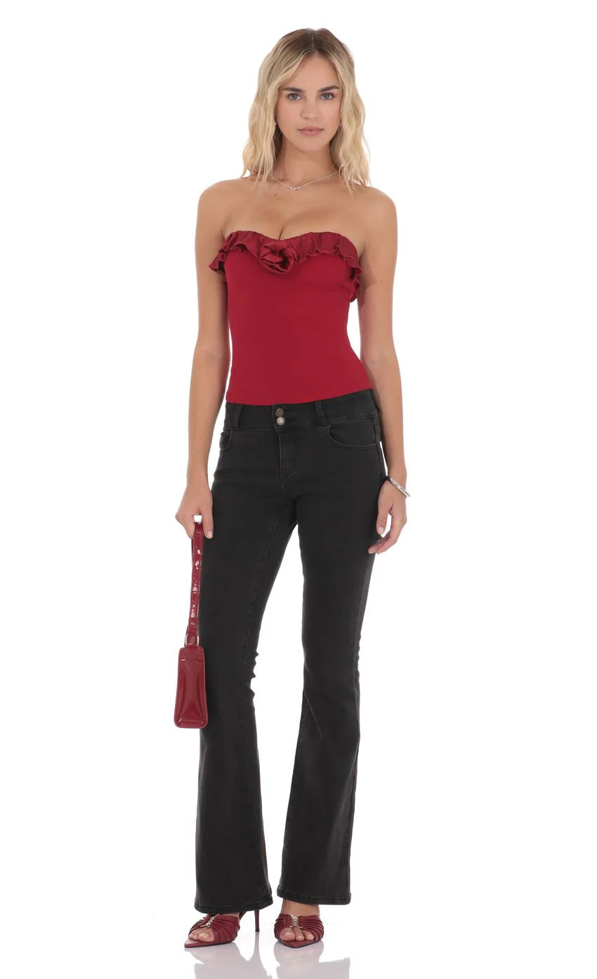 Satin Rosette Top in Red