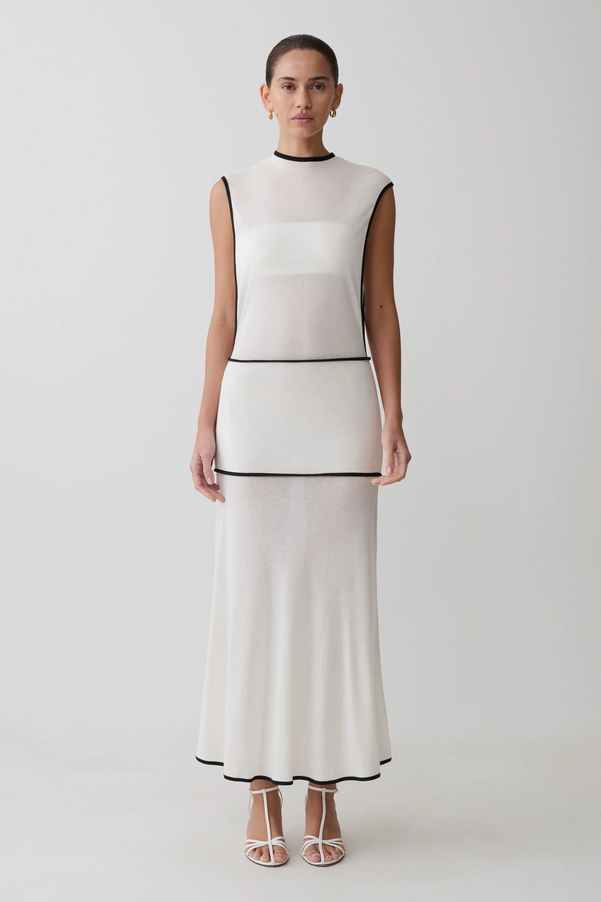 Aris Sleeveless Sheer Maxi Dress Black White