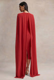 Kalani Red Crew Neck Midi Dress With Cape Sleeves