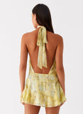 First Date Halter Mini Dress Yellow Tie Dye