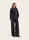 Black Collarless Cinched Waist Tailored Blazer