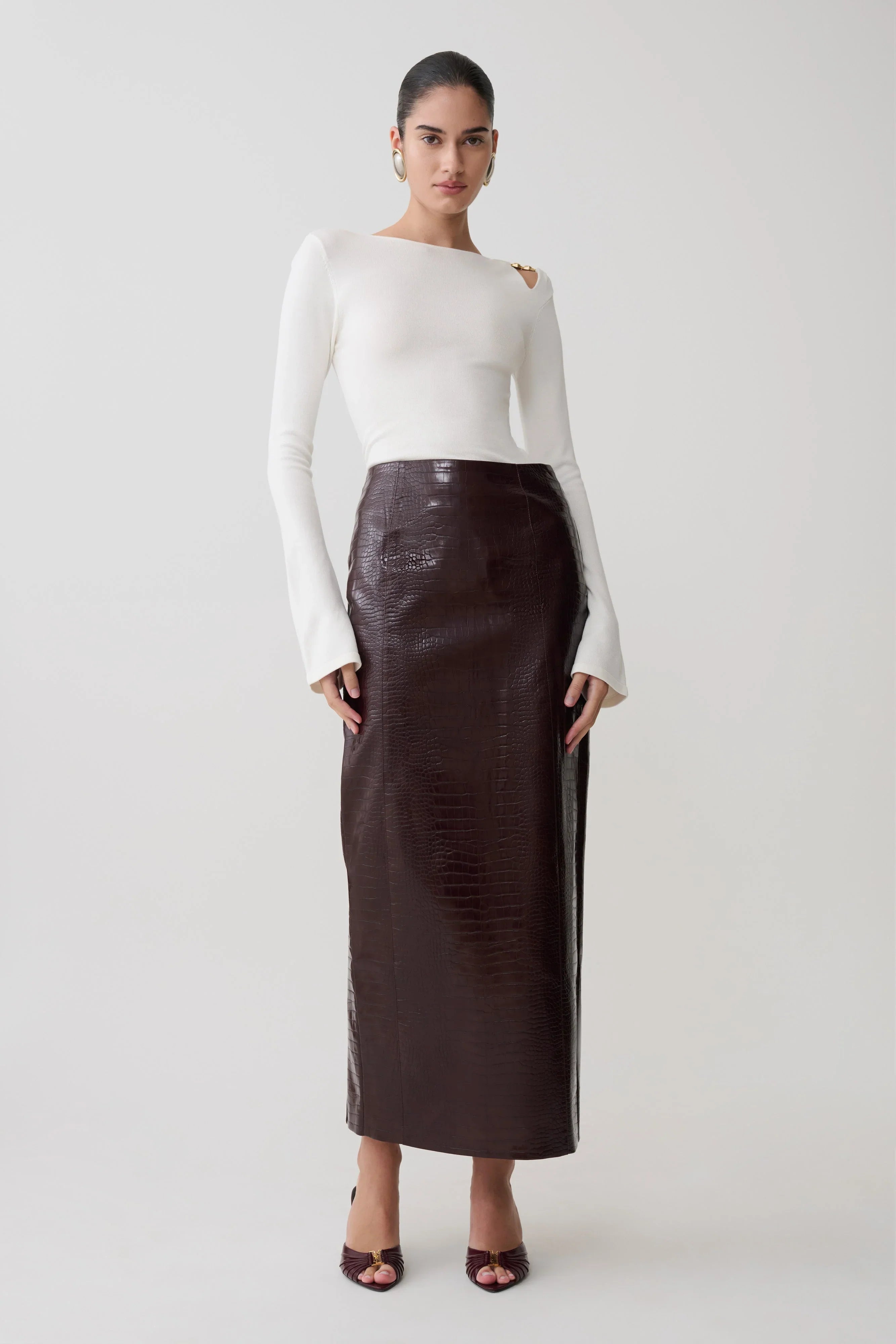 Ricky Knit Long Sleeve Longline Top Ivory
