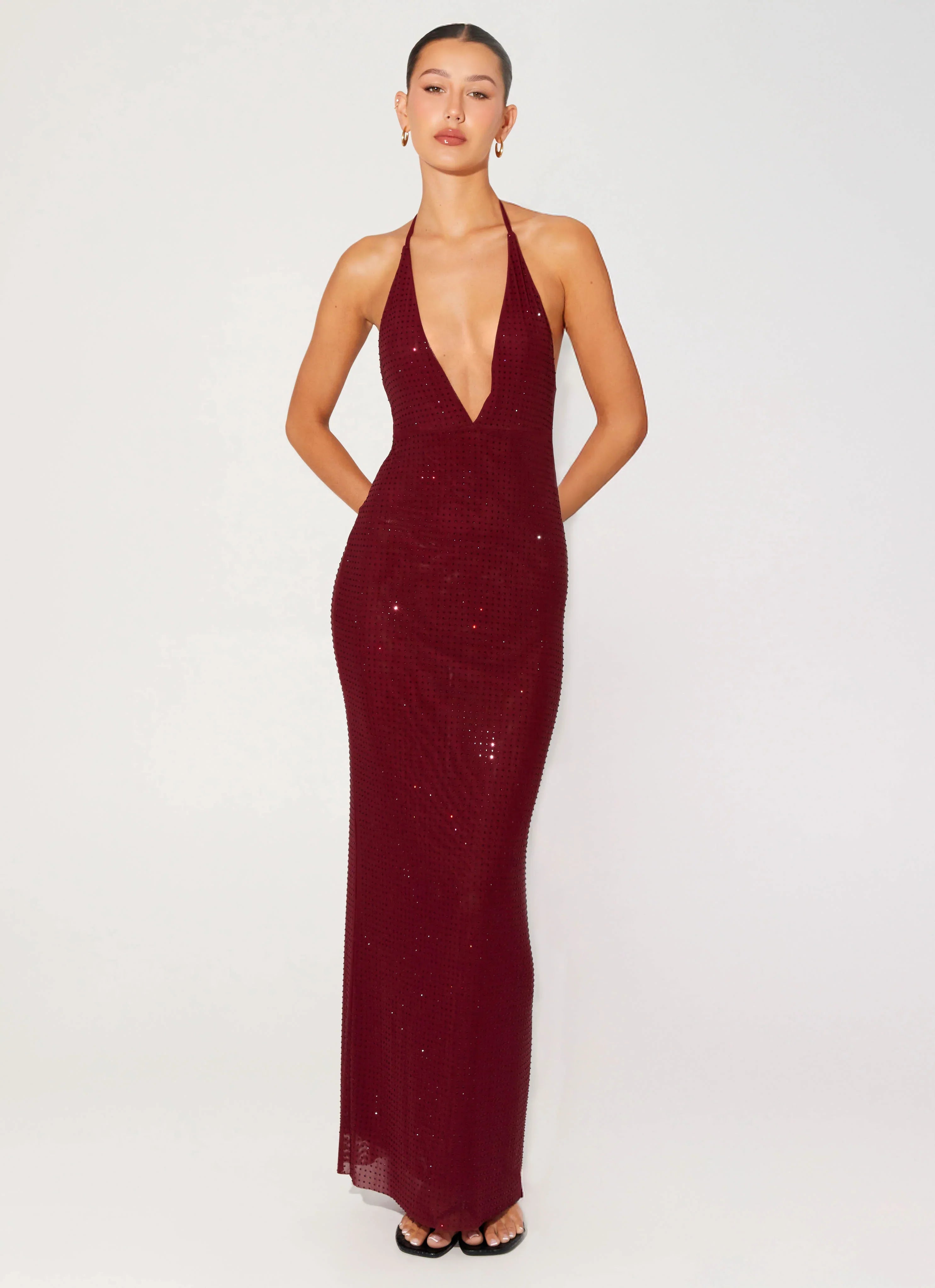 Keliese Beaded Maxi Dress Burgundy