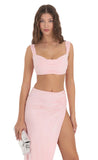 Suede Ruched Two Piece Set in Pink