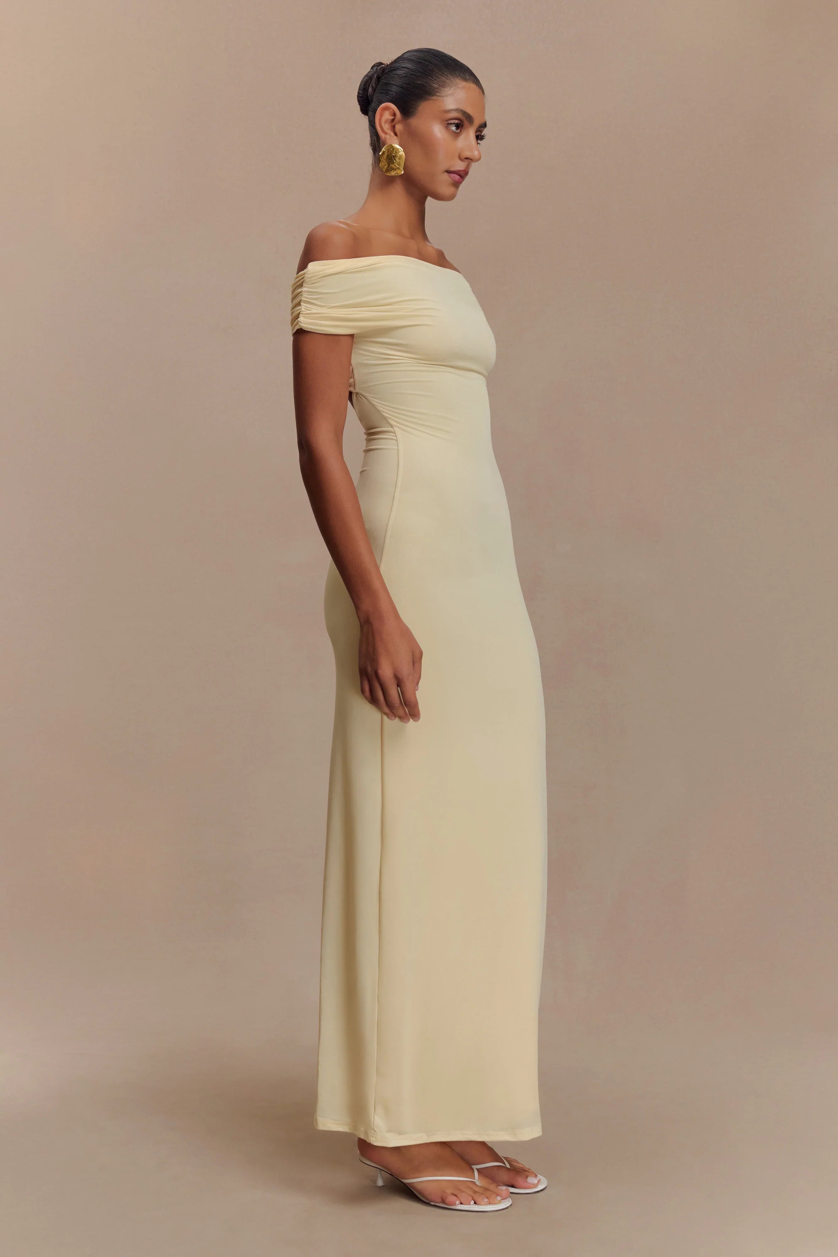 Imogen Off Shoulder Slinky Maxi Dress Lemon