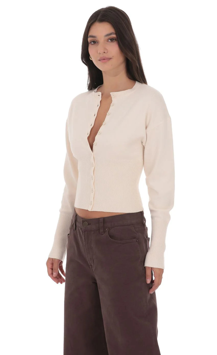 Cinched Knit Cardigan in Cream