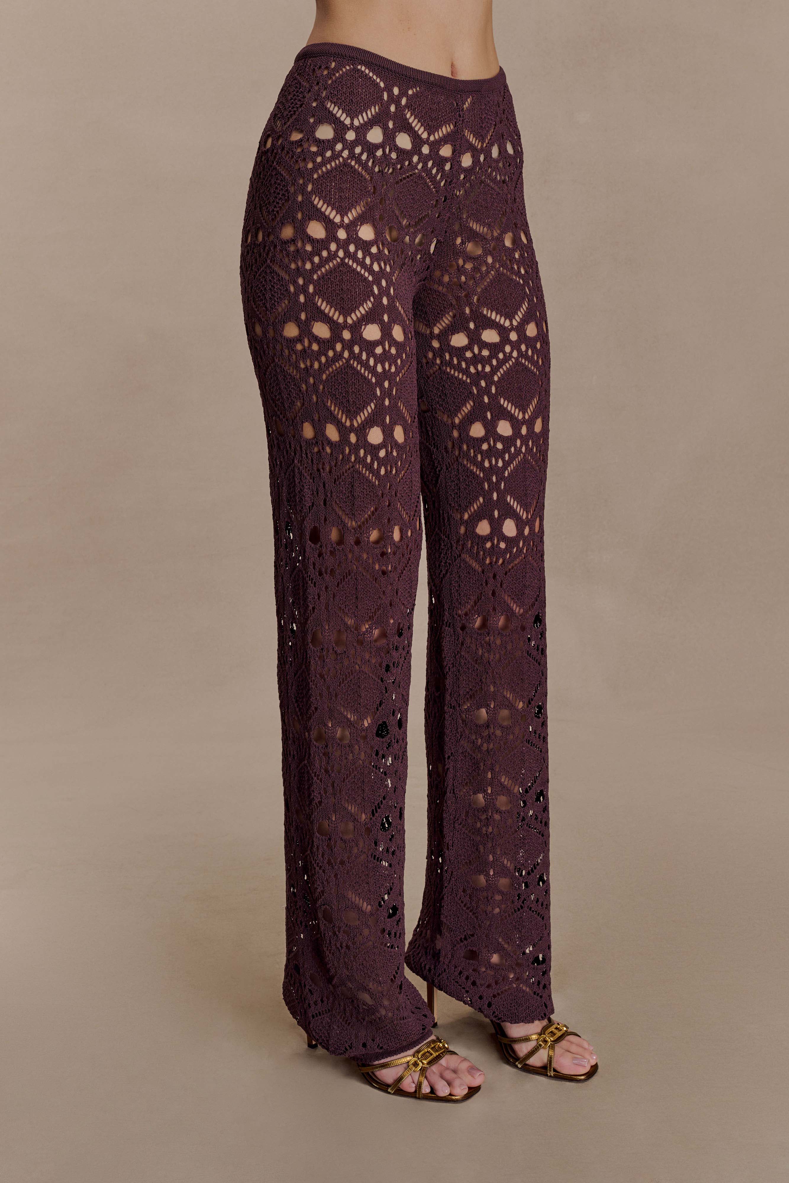 Trena Crochet Knit Pants Chocolate