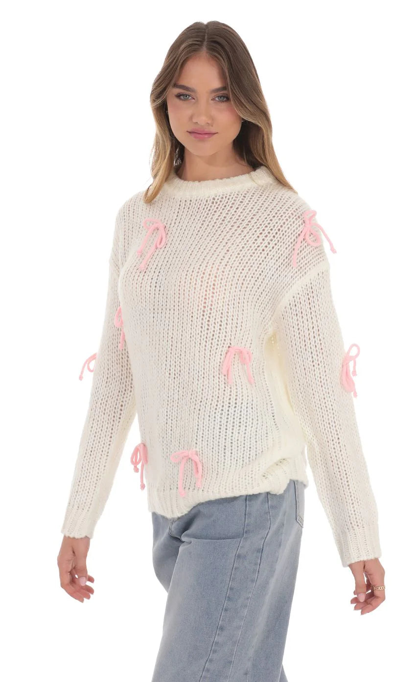 Knitted Bows Jumper in Cream