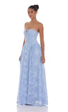 Floral Lace Up Maxi Dress in Light Blue