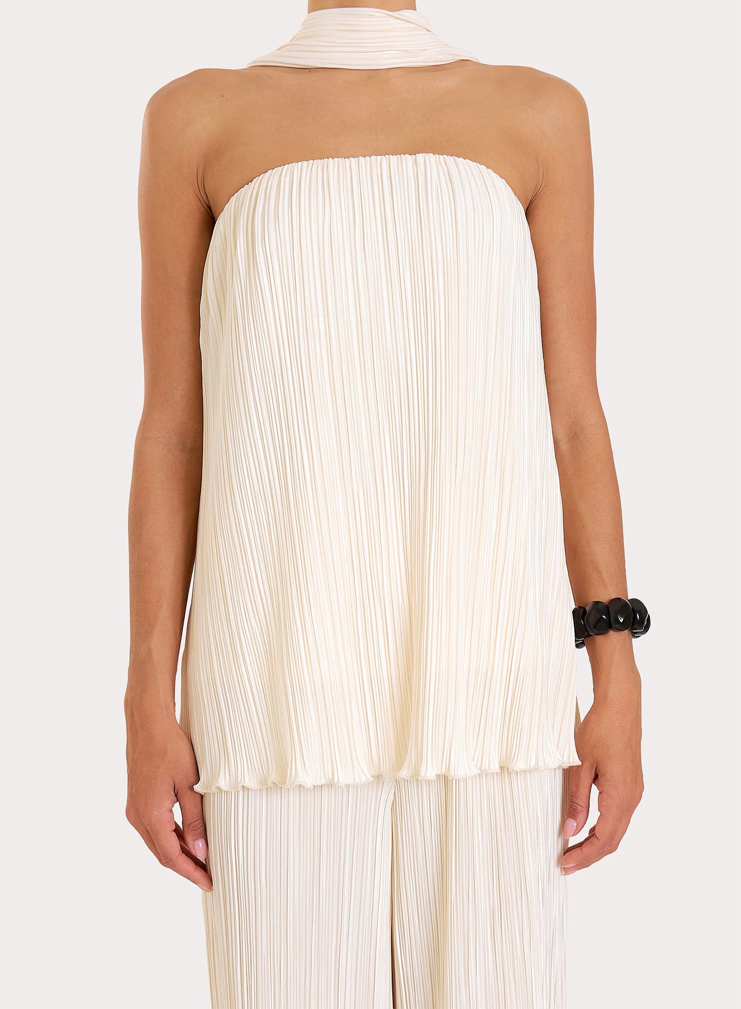 Cream Plisse Scarf Detail Bandeau Top