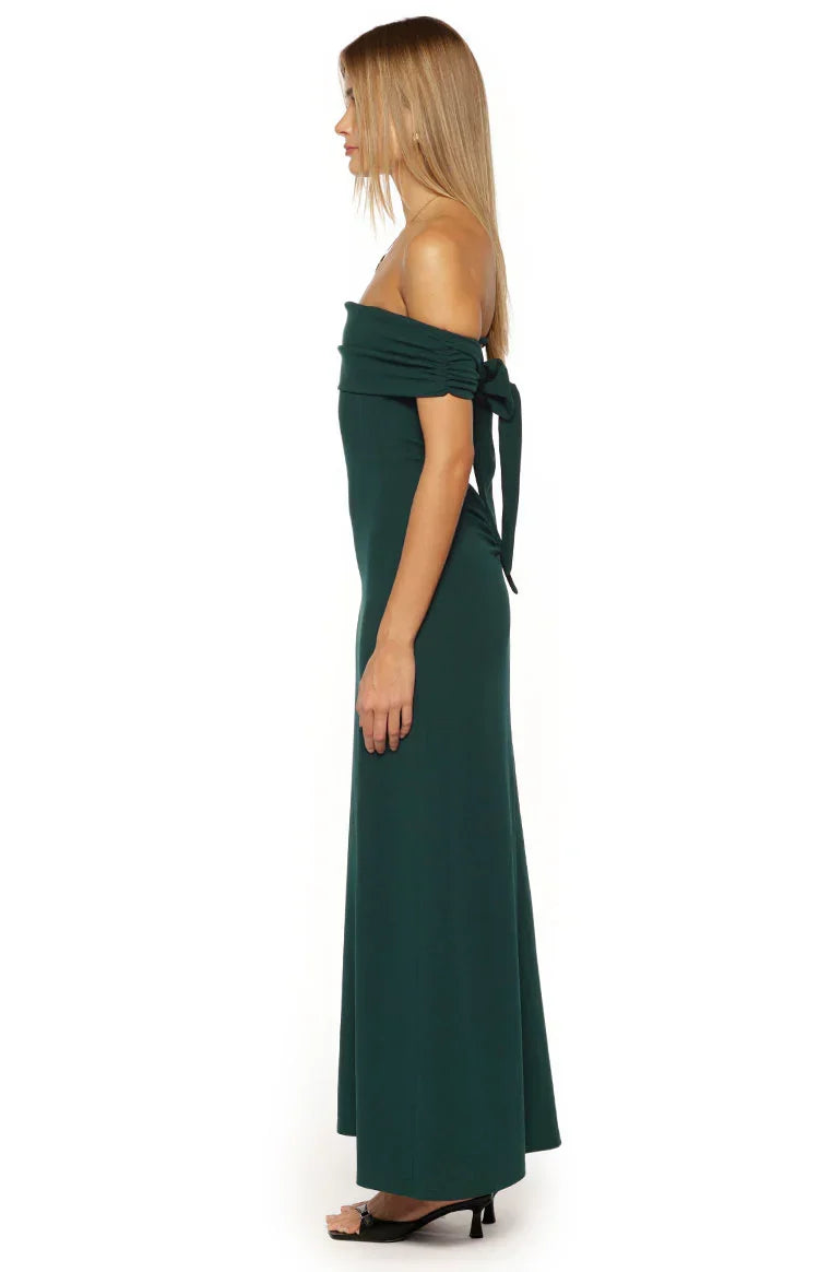 Erica Teal Crepe Off the Shoulder Maxi Dress
