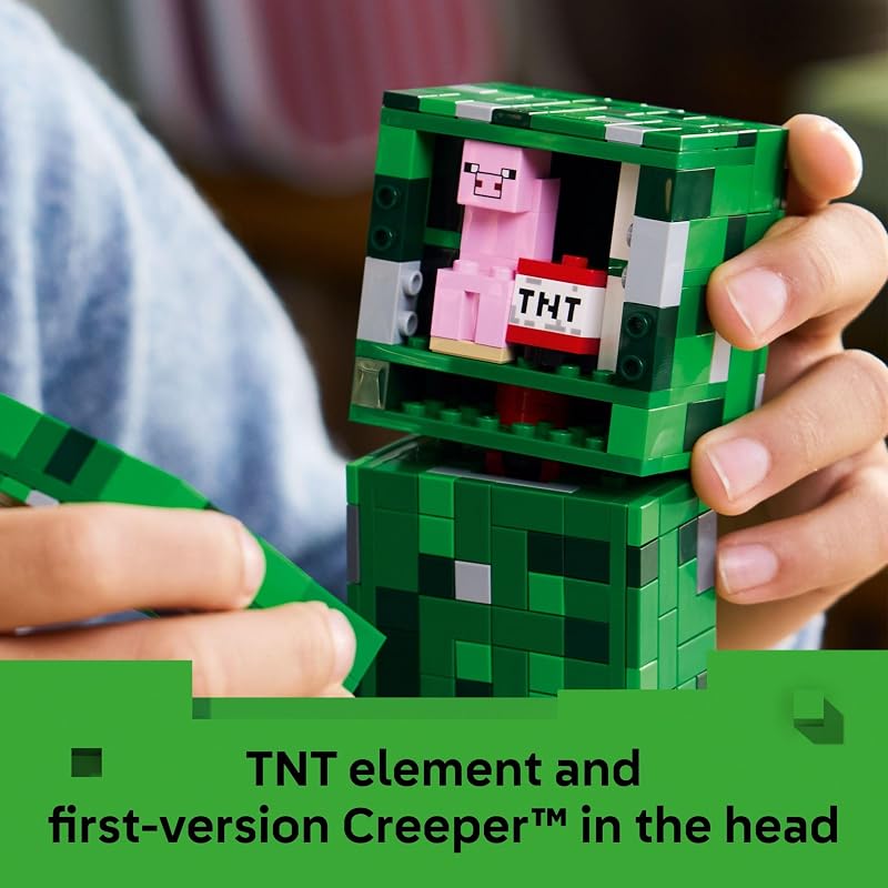 LEGO Minecraft The Creeper Kids Building Toy Minecraft Toy for Boys Girls Ages 10 Room Decor for Gamers w 1st Version Creeper Minifigure Gift for Birthdays 21276