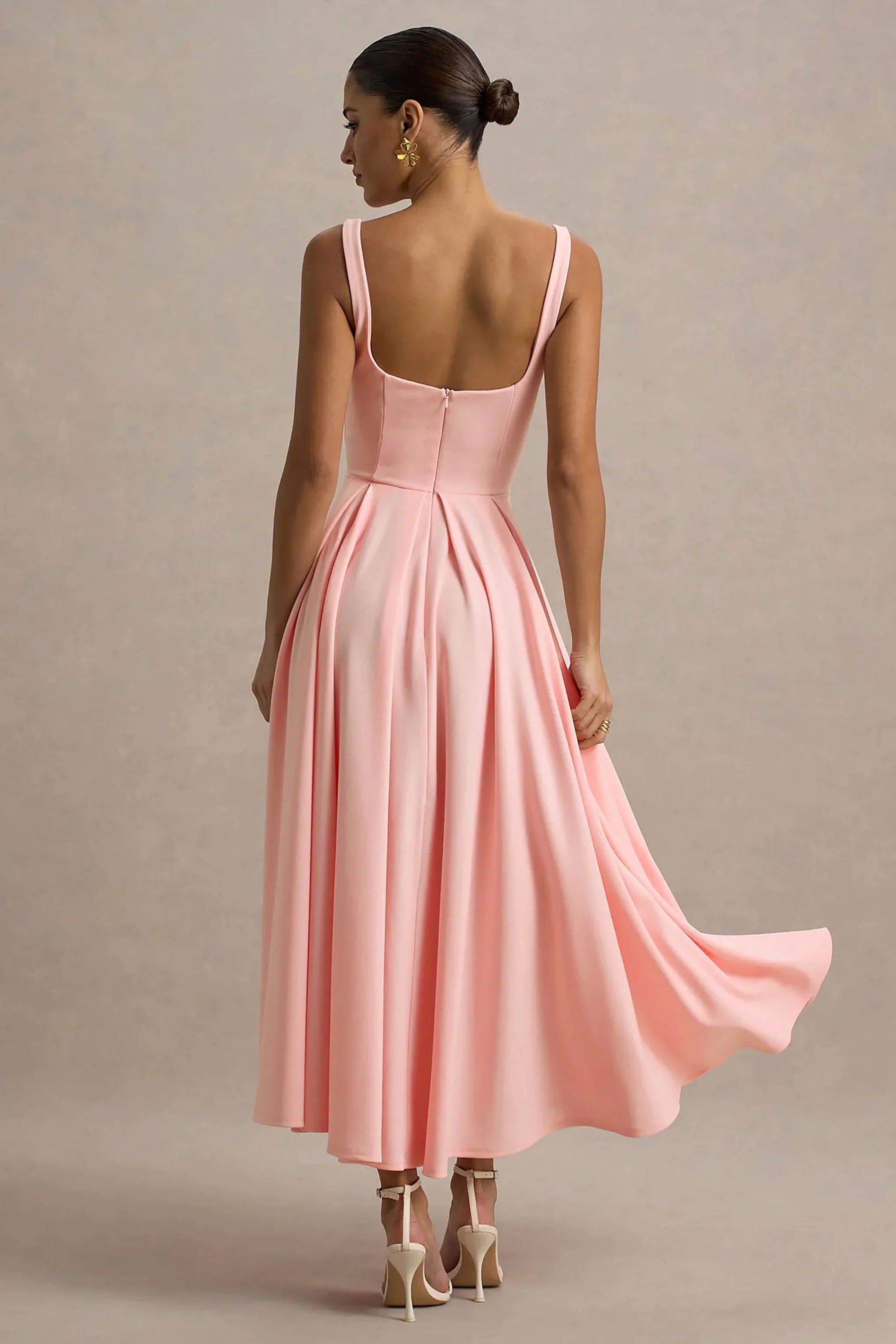 Parina Pink Strappy Volume Hem Midi Dress