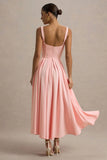Parina Pink Strappy Volume Hem Midi Dress