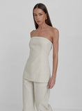 Cream Linen Look Longline Corset Top