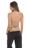 Satin Side Zip Strapless Top in Gold