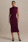 Hermia Burgundy High Neck Midi Dress