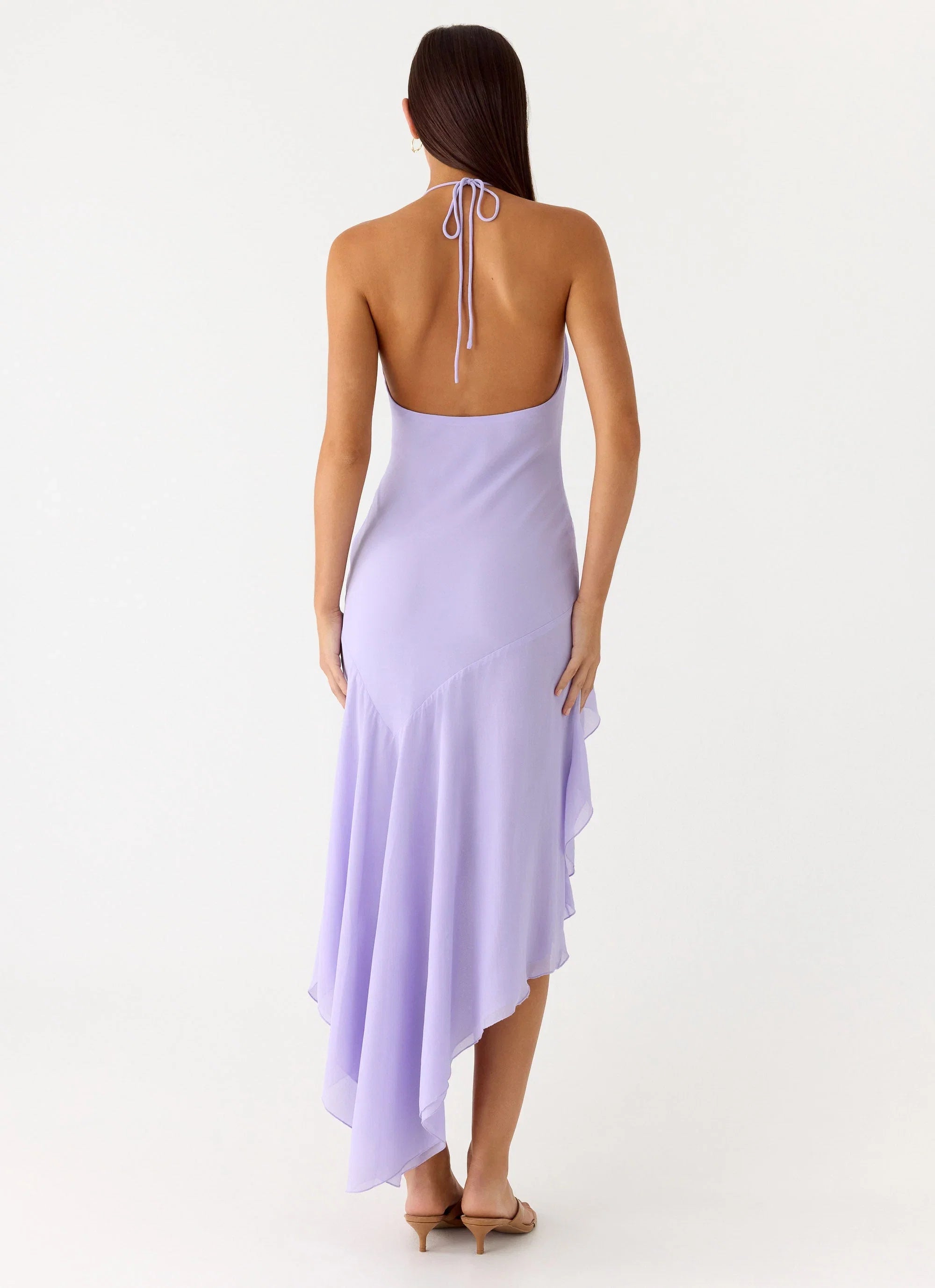 Sunmi Asymmetric Cowl Midi Dress Lavender