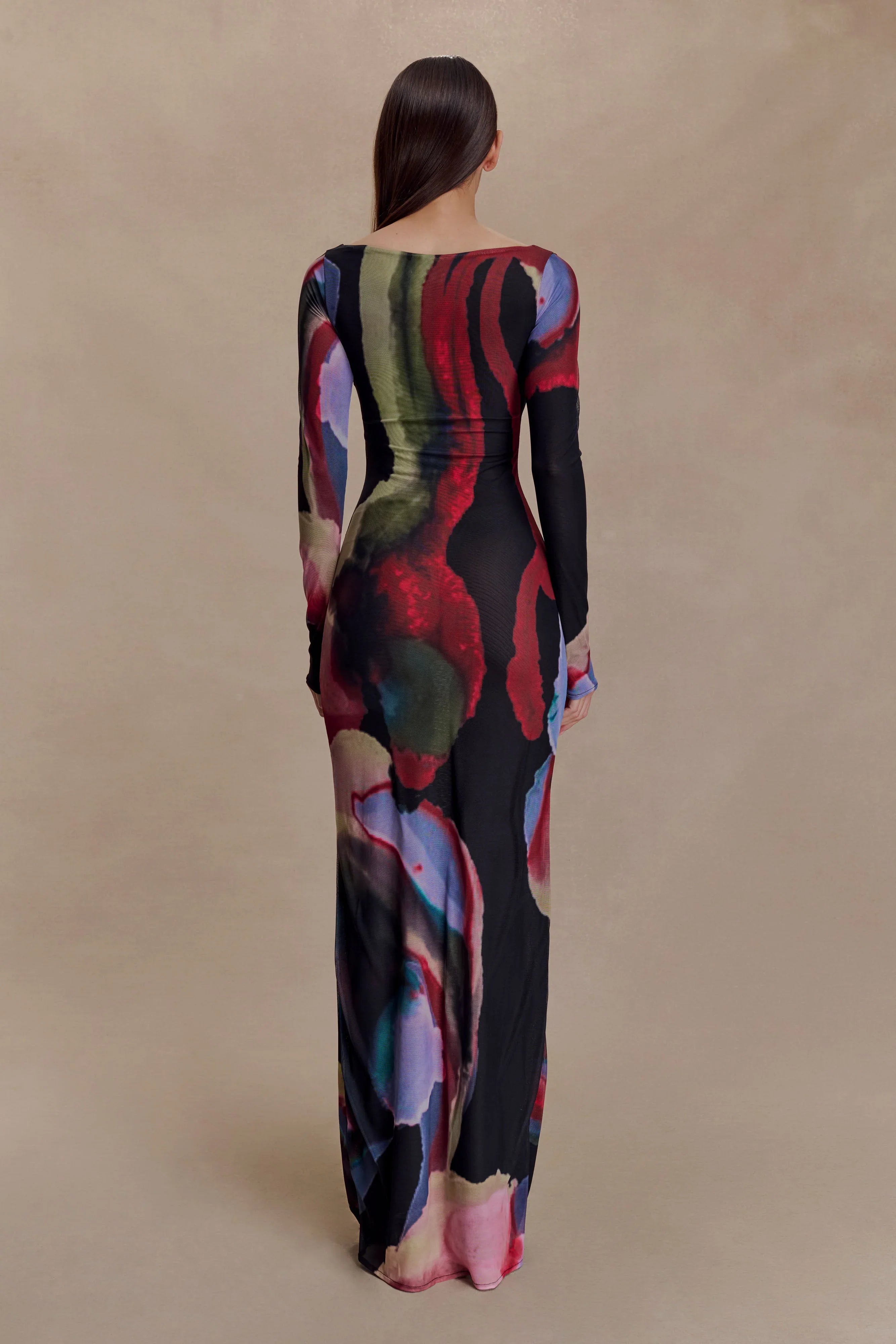 Soraya Long Sleeve Mesh Maxi Dress Multi Fluid Reverie Print
