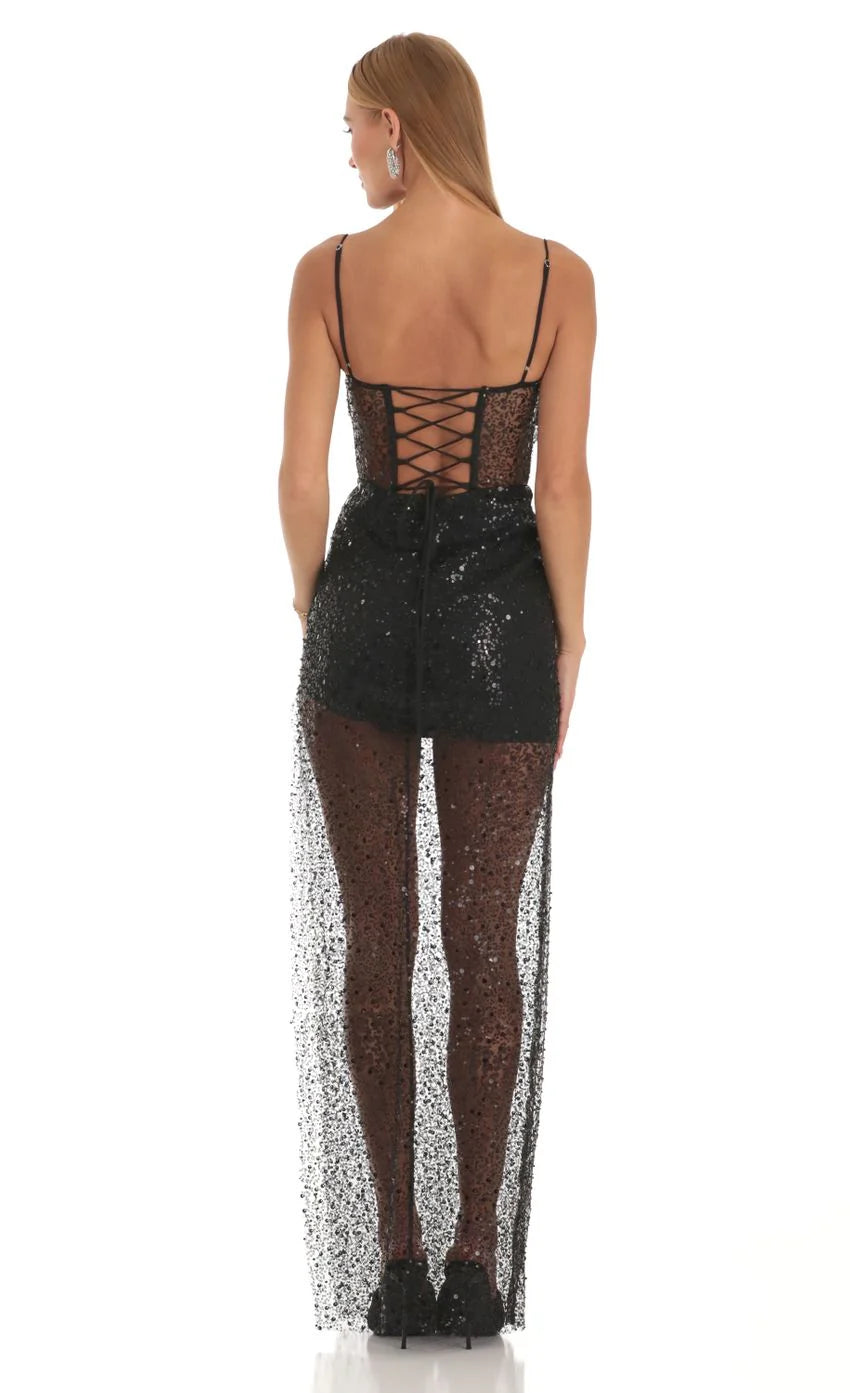 Sequin Maxi Dress in Black