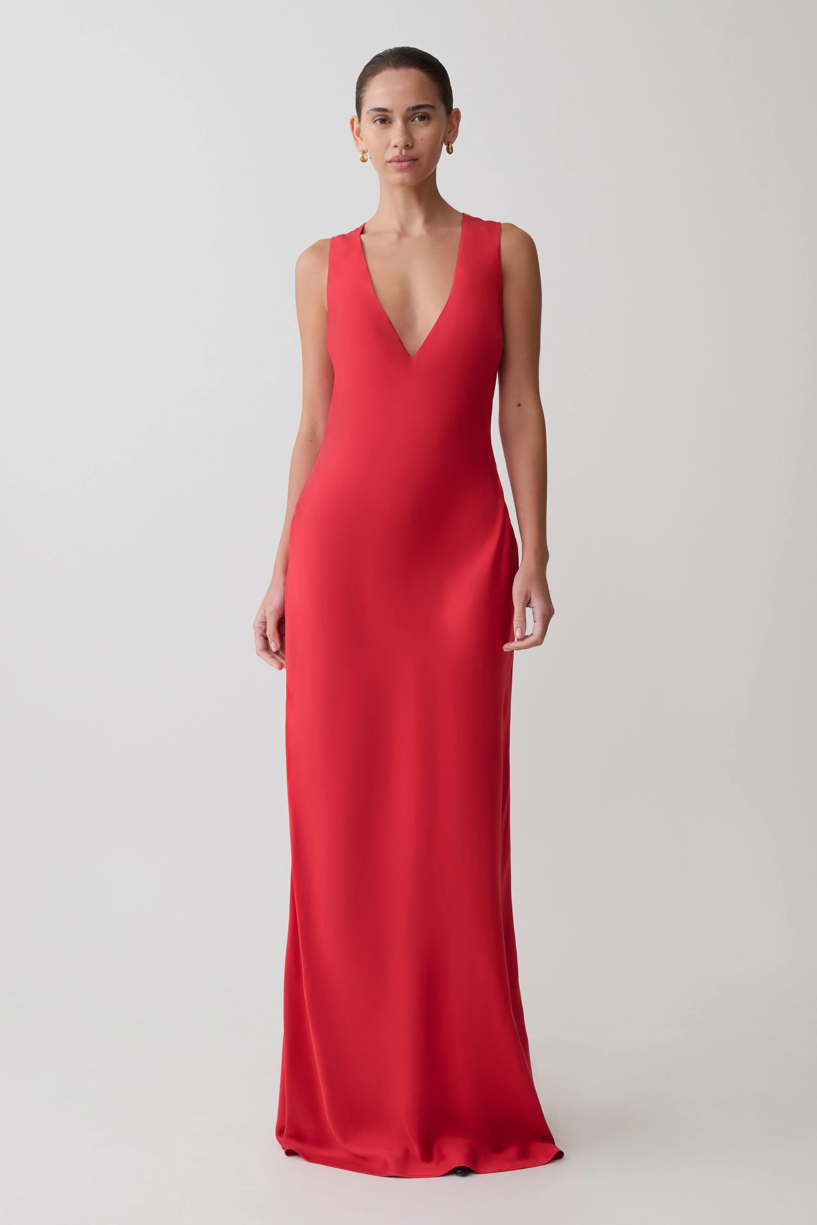 Esme Plunge Satin Maxi Dress Red