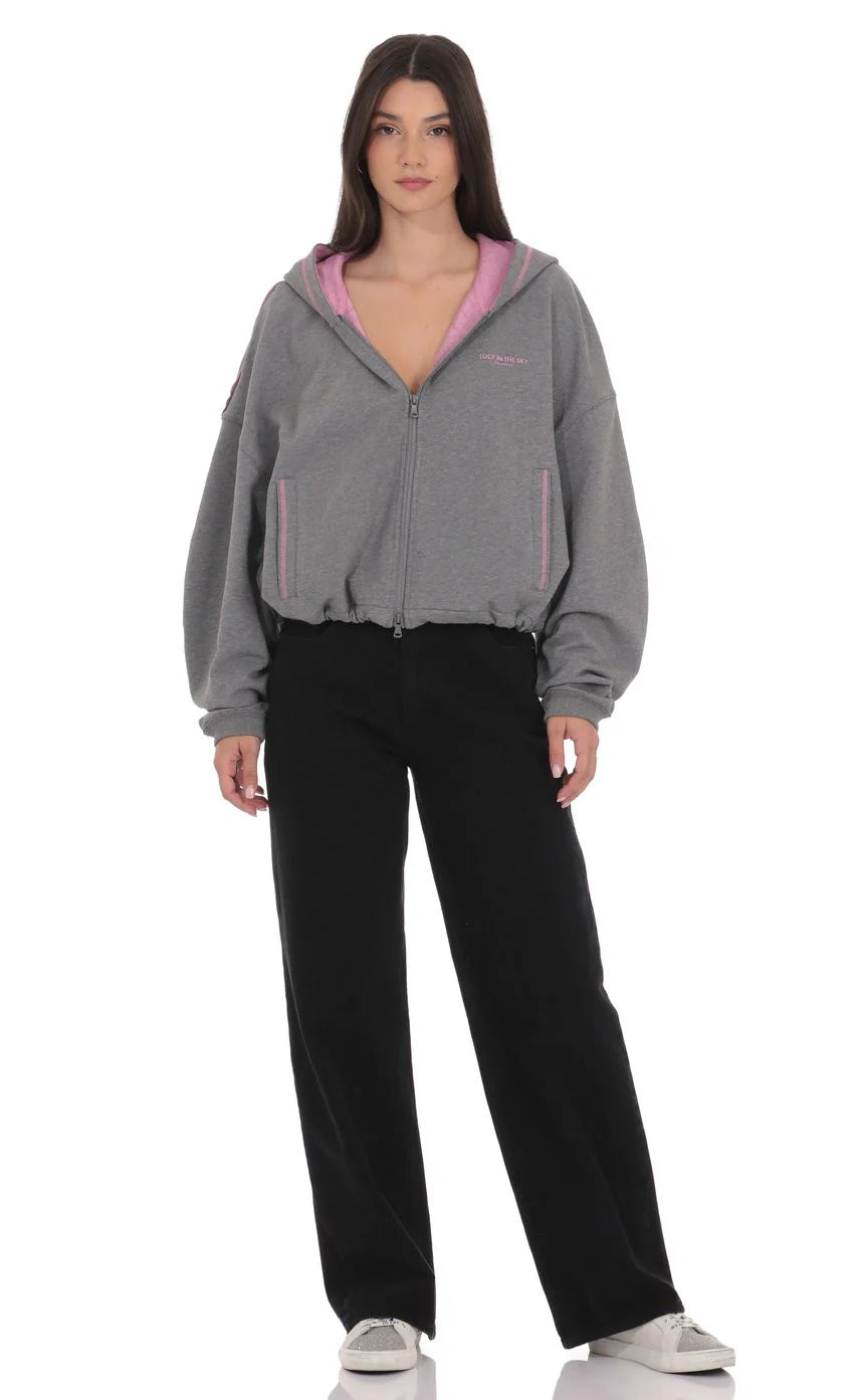 Two Toned Cropped Hoodie in Grey