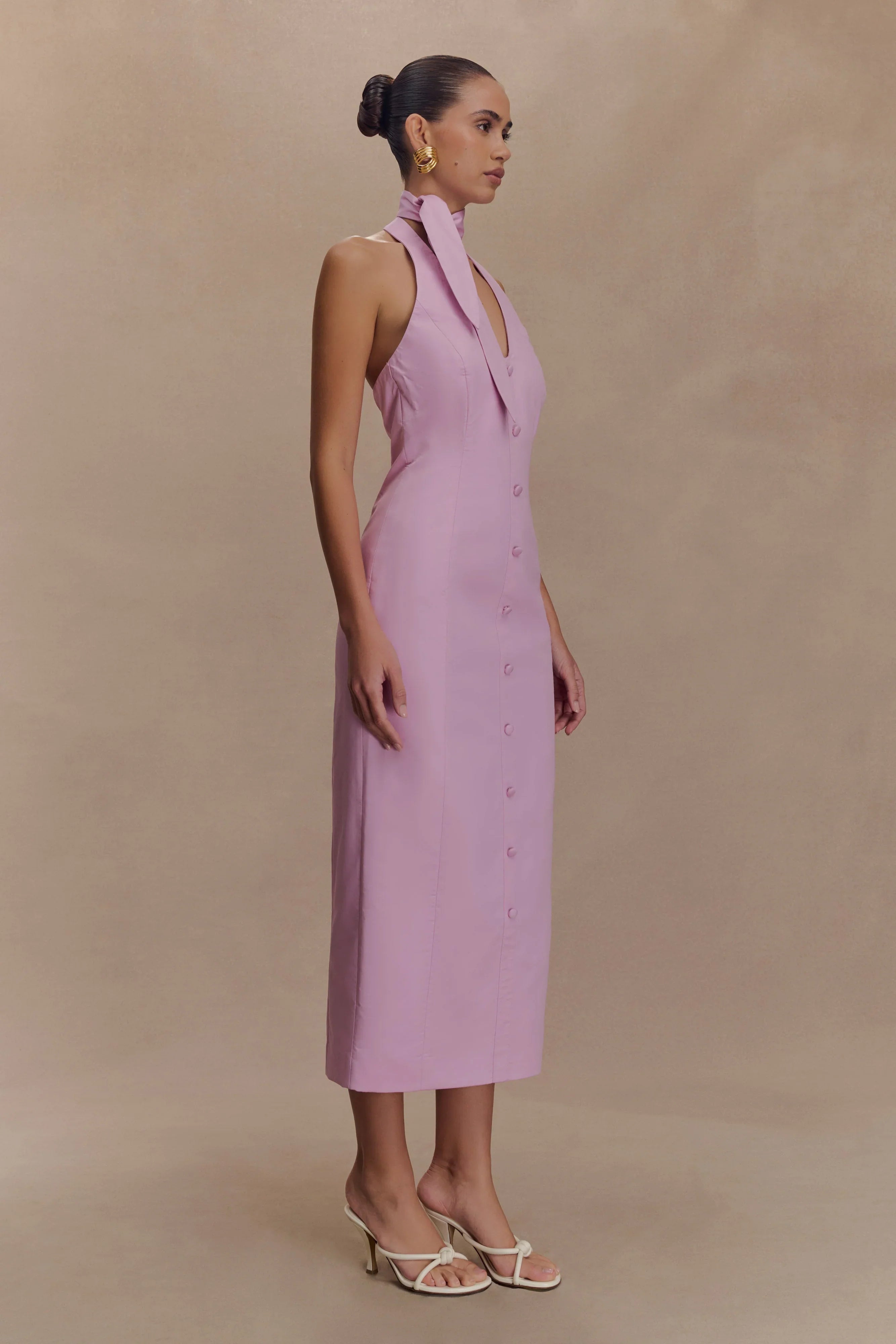 Simona Halter Neck Midi Dress Blush Pink