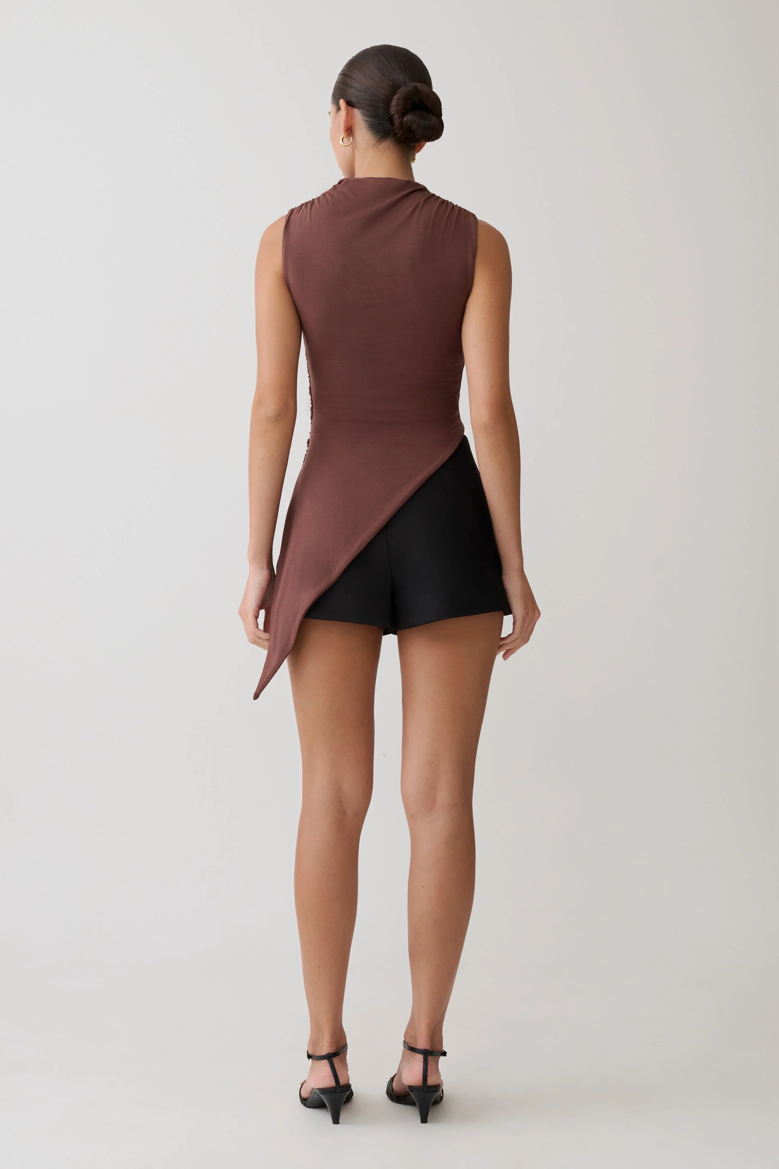 Suong High Neck Gathered Top Mocha