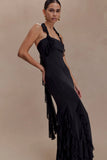 Etta Ruffle Slinky Maxi Dress Black