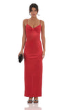 Satin Front Bow Maxi Dress in Red