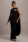 Ashini Black One Sleeve Maxi Dress With Cape
