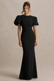 Carolina Black Puff Sleeve Maxi Dress With White Bow Detail
