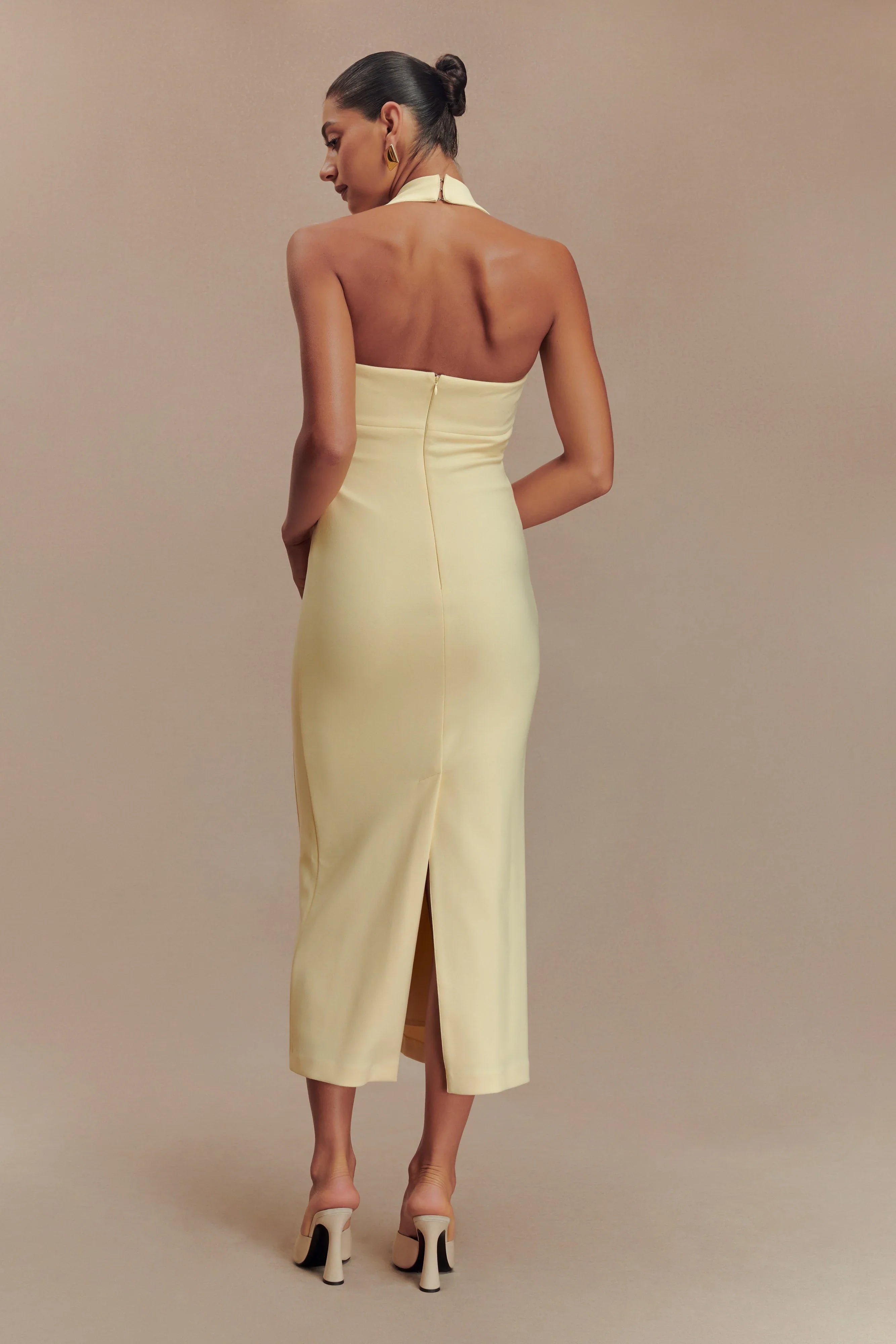 Amelita Suiting Halter Midi Dress Pale Lemon