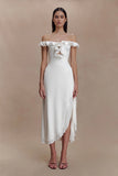 Allegra Off Shoulder Ruffle Midi Dress Ivory