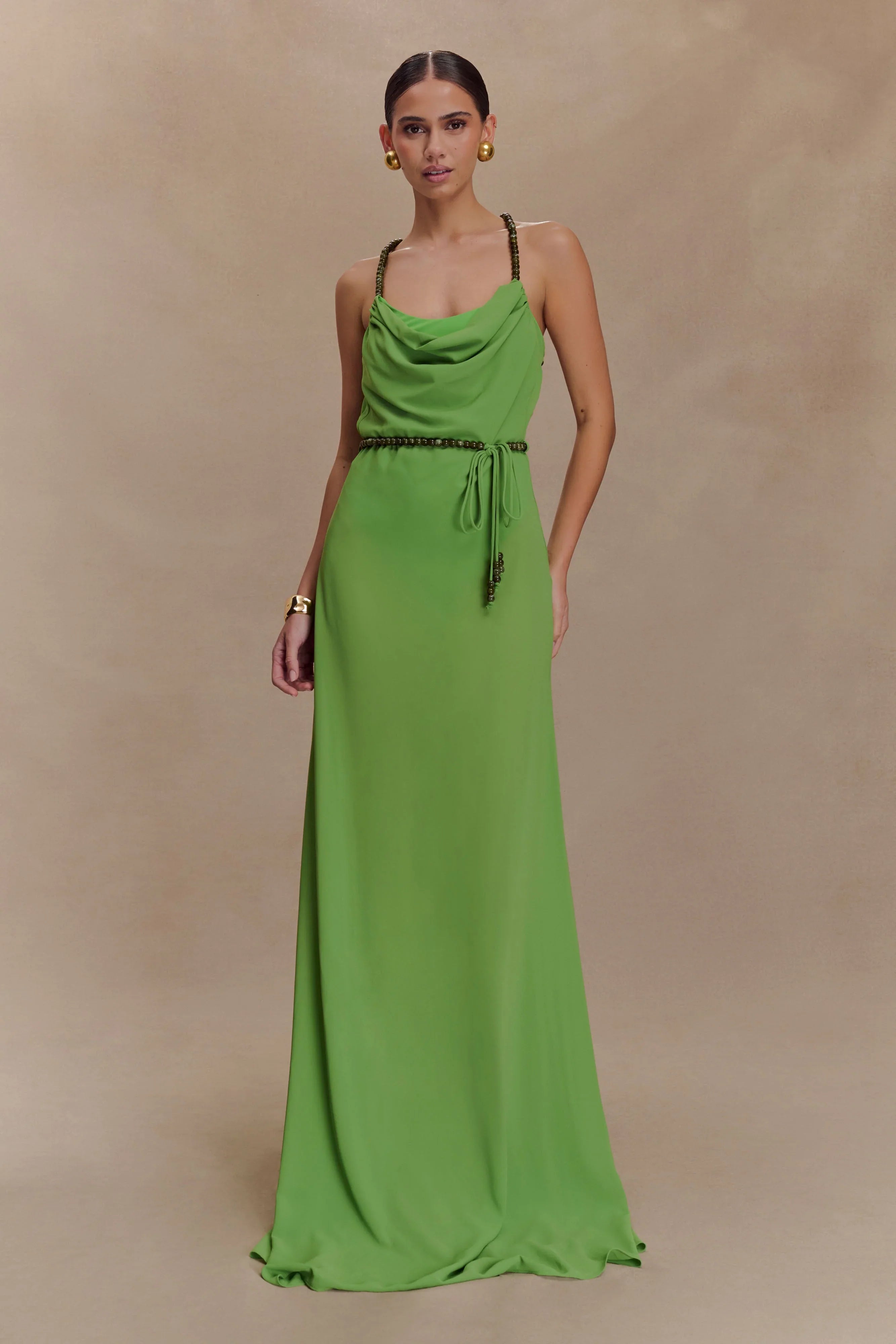 Elaine Chiffon Beaded Maxi Dress Green