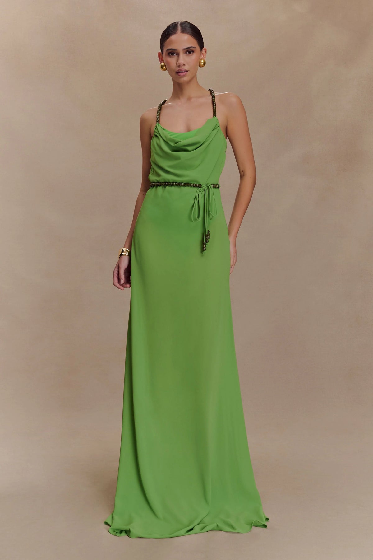 Elaine Chiffon Beaded Maxi Dress Green