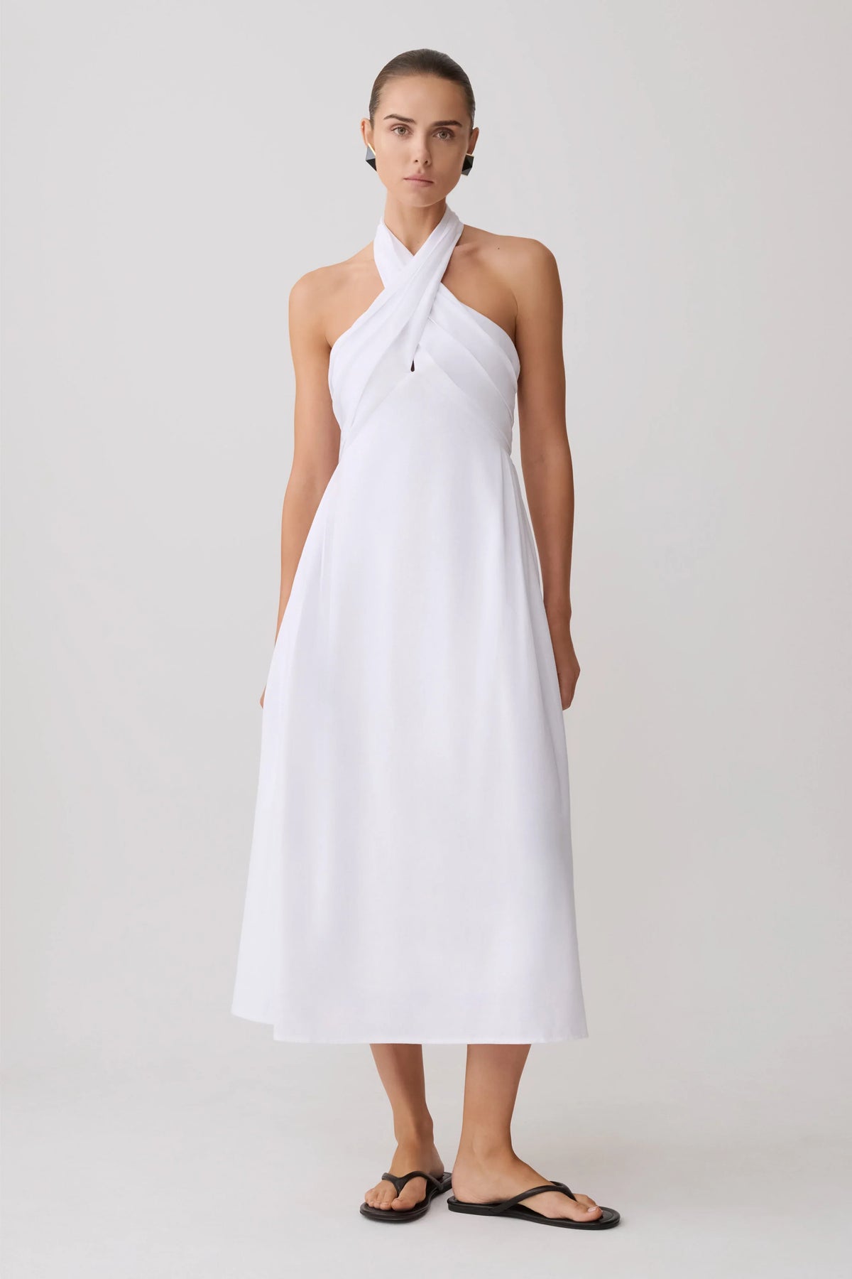 Rosie Linen Halter Midi Dress White