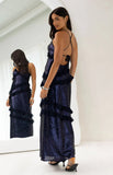 Inara Navy Sequin Ruffle Maxi Dress
