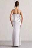 Kaleido White Lace Strapless Ruffled Split Maxi Dress