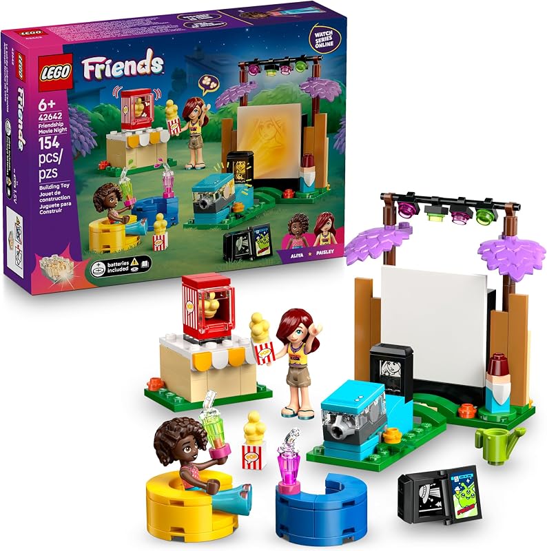 LEGO Friends Friendship Movie Night Pretend Play Building Toy Interactive Storytelling Playset for Girls Boys Ages 6 Includes Paisley and Aliya Minidolls Gift Idea for Birthdays 42642