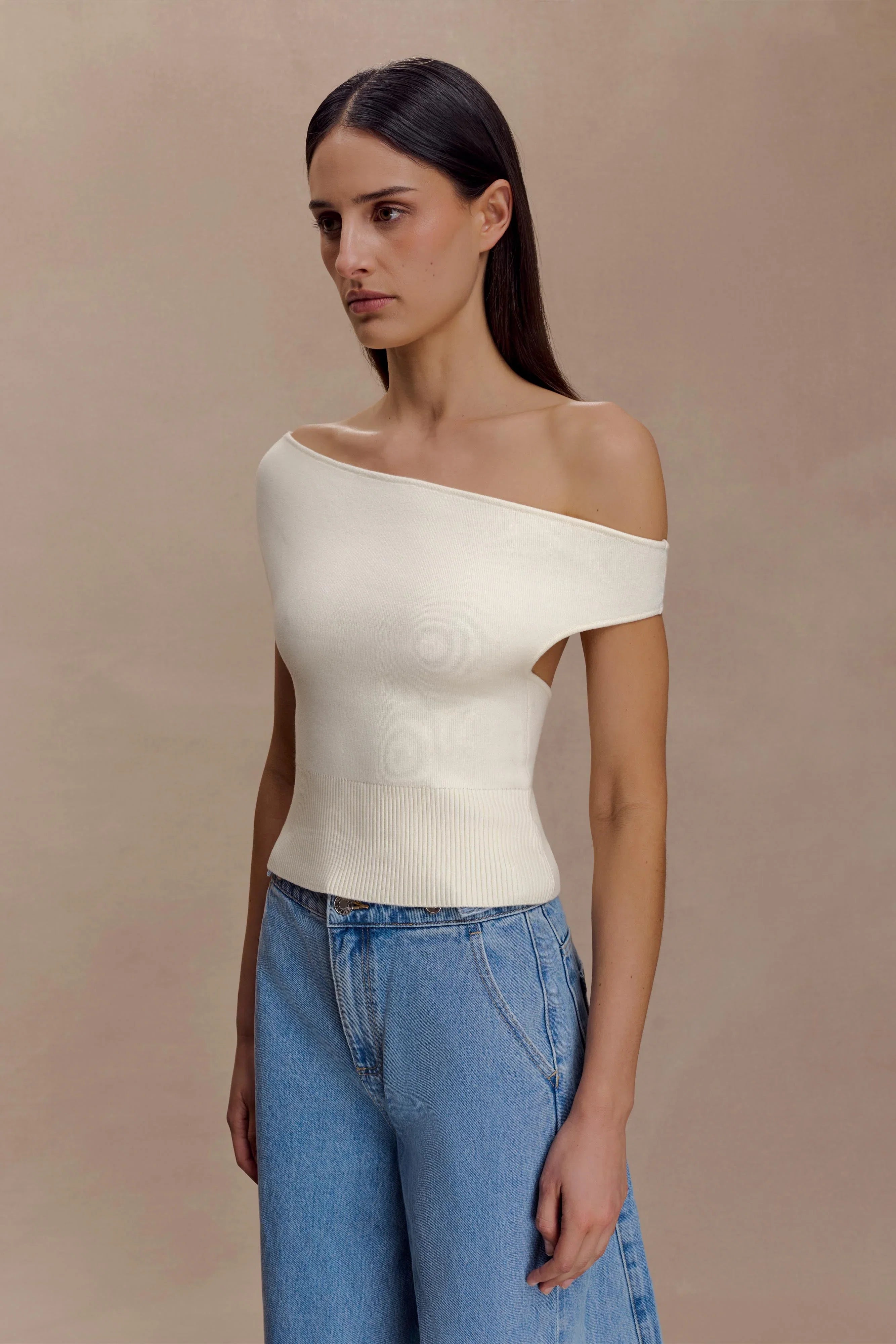 Carley Off Shoulder Knit Top Ivory
