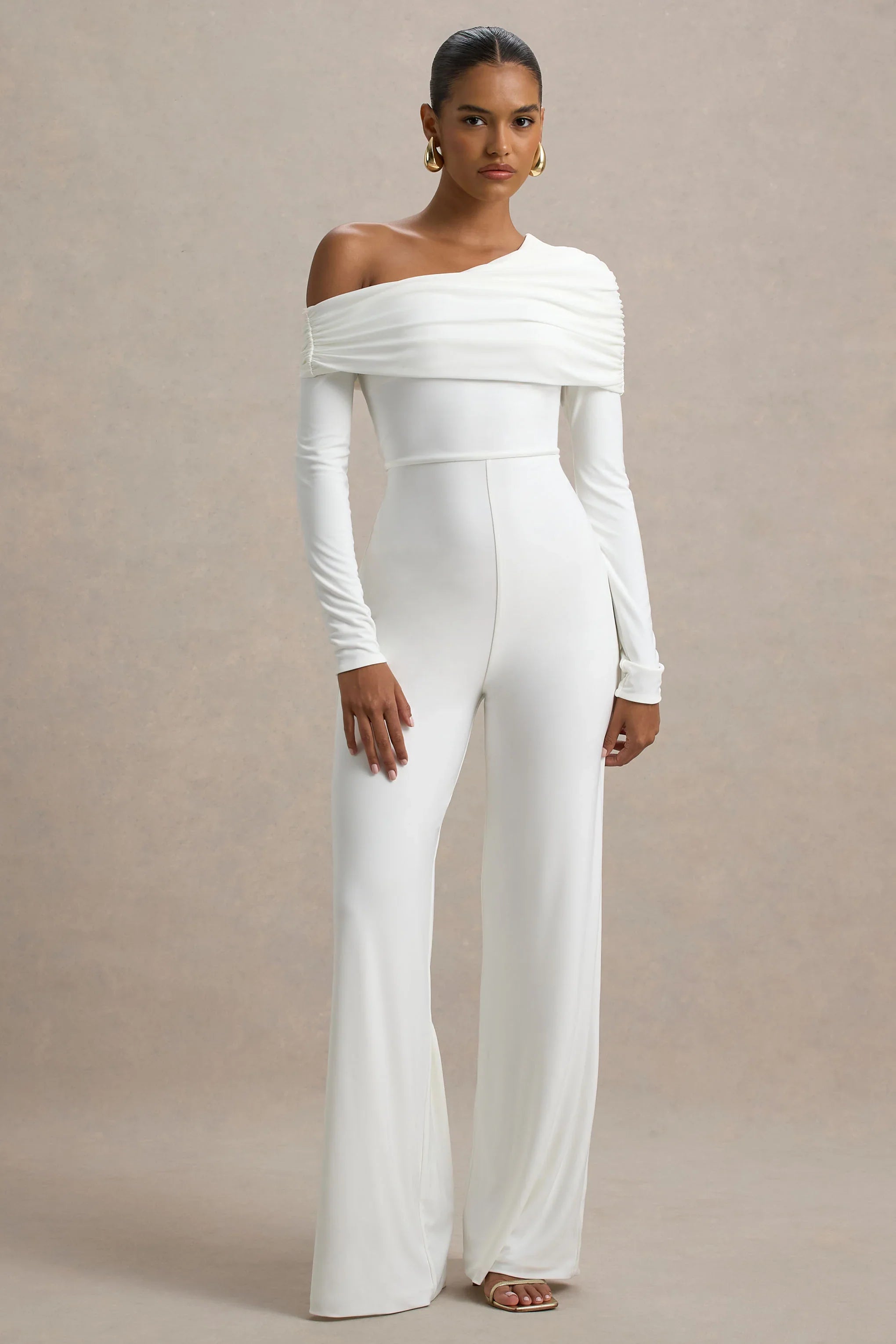 Gracious White Jumpsuit With Asymmetric Neckline
