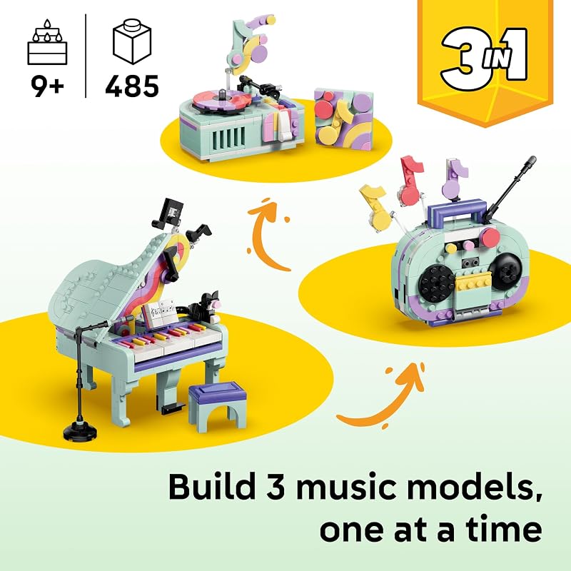 LEGO Creator 3 in 1 Music Decor Piano with Cat 31392 Building Toys for Girls Boys Ages 9 3 Building Options Bedroom or Desk Decor 485 pieces Gift for Birthdays